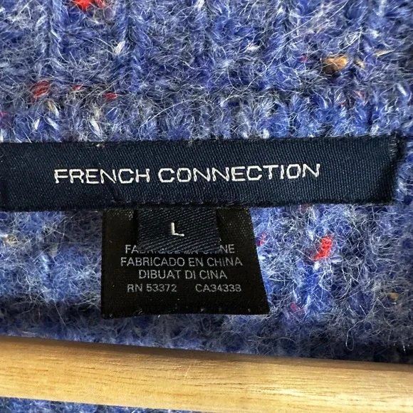 French Connection Knit Cardigan Sweater Puff Sleeve Blue L - Picture 3 of 7
